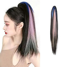 Load image into Gallery viewer, MEIRIYFA Claw on Ponytail Extension Clip in Hair Extensions Long Straight Pony Tail Synthetic Hairpieces for Women 19 Inch (Black Mix Pink Blue)