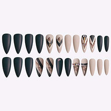 Load image into Gallery viewer, Sethexy Long Matte Stiletto False Nail Nude Pink Fake Nails Crystal Black 24Pcs Press on Acrylic Art Nail Tips for Women and Girls
