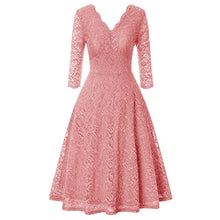 Load image into Gallery viewer, JASAMBAC Women Dresses for Special Occasions 3/4 Sleeve Lace Midi Dress for Wedding Guest Bridesmaid Dress Pink M