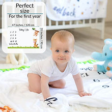 Load image into Gallery viewer, Baby Monthly Milestone Blanket | for Boy or Girl, Unisex | Month Blanket Baby for Pictures | Jungle Safari, Giraffe & Monkey Theme | Personalized Shower Gifts New Moms | Track Age & Growth