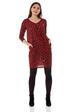Load image into Gallery viewer, Roman Originals Women Animal Print Dress with Pockets Ladies Leopard Tunic Shift Jersey Stretchy Slouch Office Smock Smart Loose Cocoon Oversized Fit Party Casual V Neck UK - Red & Black - Size 20