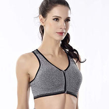 Load image into Gallery viewer, CLOUSPO Sports Bra Post Surgery Bra Zip Front Wireless with Removable Pads Yoga Bra for Workout Fitness(XL,Grey)