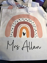 Load image into Gallery viewer, Personalised Teacher Bag with Customisable Name, Teacher Gifts, Custom Leaving End of Term Gift, Custom Teacher Tote Bag with Any Name, Rainbow Tote Bag, School Leaving Gift