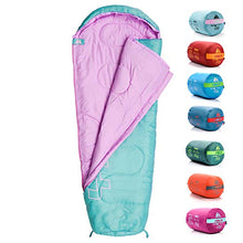 Load image into Gallery viewer, Sleeping Bag Camping Gear Travel Sleep Essential Insulated Warm Lightweight Traveling Hiking Indoor Outdoor All Season Adults Kids Teens Spring Summer Fall YMER ((130+25) x60/40cm, Mint/Pink)