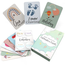 Load image into Gallery viewer, Tiny Trees Baby Milestone Cards and Stickers in Keepsake Gift Box - 49 Baby Moment Cards Plus 18 Easy Peel Stickers - Baby Shower Gifts for Mum New Parent Pregnancy Newborn Baby Gift Boy Girl