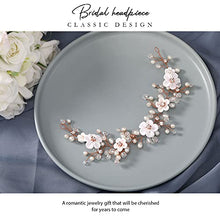 Load image into Gallery viewer, Unicra Bride Wedding Hair Vine Flower Hair Accessories Pearl Bridal Headpiece Hair Band for Women and Girls (Rose Gold)