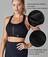 Load image into Gallery viewer, YIANNA Women High Impact Sports Bra Plus Size Zip Front Fastening Bras Padded Adjustable Strap Wireless Running Yoga Top Black, 151 L
