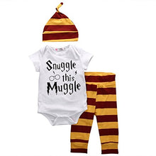 Load image into Gallery viewer, Baby Boys Girls Snuggle This Muggle Bodysuit and Striped Pants Outfit with Hat
