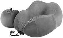 Load image into Gallery viewer, Luxsure Neck Pillow Memory Foam for Sleeping Comfortable Support Head Cushion Flight Pillow Special Designed Neck Chin Support for Plane & Car & Office (Grey)