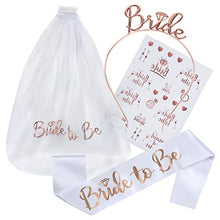 Load image into Gallery viewer, SHWAN 4 Pcs Hen Party Accessories, Engagement Party Decorations Set, Bride to Be Gifts Include Bride Headband Tiara, Veil with Comb, Sash, Tattoos for Wedding, Bridal Shower, Bachelorette Party
