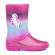 Load image into Gallery viewer, Zone - Kids Pink & Blue Unicorn Glitter Welly - Size 11 Child UK - Multicolour