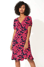 Load image into Gallery viewer, Roman Originals Women Fit & Flare Skater Dress Ladies Stretch Jersey Casual Summer Autumn Winter Party Beach Cruise Holiday V-Neck Knee Length - Fuchsia - Size 18