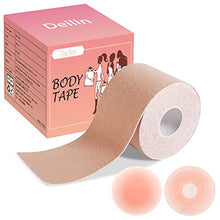 Load image into Gallery viewer, Deilin Boob Tape, Bob Tape for Larger Breasts, 7M Extra-Long Roll Booby Tape with 2pcs Reusable Nipple Covers, Adhesive Bra Breast Lift Tape for Large Breasts A-G Cup, Invisible Under Clothing Beige