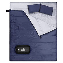 Load image into Gallery viewer, Double Sleeping Bag,Queen Size 2 Person Sleeping Bag For Camping, Backpacking Or Hiking. Waterproof And Lightweight Sleeping Bag With 2 Pillows, Great For Adults And Children Outdoor Activities (Blue)