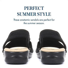Load image into Gallery viewer, Pavers Slingback Sandals for Women - Wider D/E Fit, Anti-shock Insole, Wide Fit Stretch Shoes for Everyday Casual Wear - Flat Heel Ladies Sandals - Black Size 2 (35)