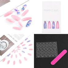 Load image into Gallery viewer, Sethexy Long Matte Ballerina False Nail Blue Butterfly Coffin Fake Nails Pink 24Pcs Acrylic Art Press on Nail Tips for Women and Girls
