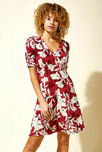 Load image into Gallery viewer, Roman Originals Women Fit & Flare Skater Dress Ladies Stretch Jersey Casual Summer Autumn Winter Party Beach Cruise Holiday V-Neck Knee Length - Wine & White - Size 8