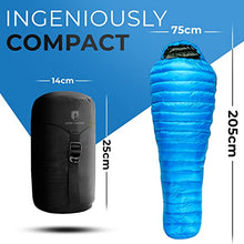 Load image into Gallery viewer, Alpin Loacker Sleeping Bag 460 g Light Summer Sleeping Bag -The Premium Summer Down Sleeping Bag Ultralight with Small Pack Size for Hiking and Camping,Blue