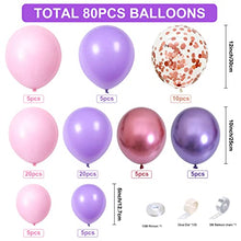 Load image into Gallery viewer, Purple Pink Balloon Arch Kit, Balloon Garland 80PCS Latex Birthday Party Decorations Including Metallic Purple Red Balloons & Rose Gold Confetti Balloons for Birthday Baby Bridal Shower Party Supplies