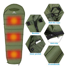 Load image into Gallery viewer, Agemore Mummy Sleeping Bag with Graphite heating plate, Compression Sack for 3-4 Season Lightweight, Water Resistant & Warm for Camping, Hiking, Traveling and Outdoors(Power bank NOT included)