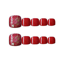 Load image into Gallery viewer, Glossy False Toenails 24PCS Red Glitter False Toe Nails Full Cover Square Artificial Press on Toe Nails for Wedding Party Prom and Women