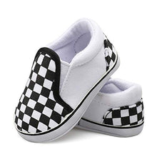 Load image into Gallery viewer, JOINFREE Baby Boys First Walking Shoes Comfort Anti-Slip Slip-on Infant Playing Shoes White/Plaid 0-6 Months