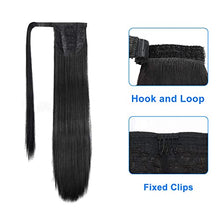 Load image into Gallery viewer, JessLab Long Straight Ponytail Extension and Drawstring Ponytail, 28 Inch Heat Resistant Thick Natural Wrap Around Hairpiece Ponytail Wrap Pony Wig with Magic Paste for Women Girl, Black