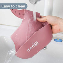 Load image into Gallery viewer, New bpa Free Silicone Feeding Set by MONKA - Suction Bowl - Divided Plate - Bamboo Spoon and Fork - Adjustable bib - for Babies and Toddlers - Easy Wipe Clean… (Pink)