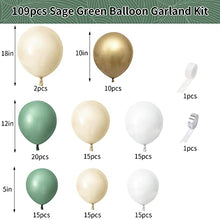 Load image into Gallery viewer, Balloon Arch Kit, Sage Green Balloon Garland Kit, Retro Green White and Gold Birthday Balloons Arch Kit for Jungle Safari Theme Party Boy Shower Wedding Party Decoration