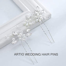 Load image into Gallery viewer, Bride Wedding Pearl Hair Pins Bridal Hair Accessories Silver Hair Piece for Women and Girls 2PCS