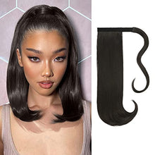 Load image into Gallery viewer, FESHFEN Ponytail Extension 18" Wrap Around Hair Ponytails Long Straight Ponytail Hair Extensions Synthetic Clip in Pony Tail Extensions Darkest Brown Hairpiece for Women Girl