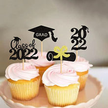 Load image into Gallery viewer, Blumomon 24Pcs Black Glitter Congrats Grad Cake Topper 2022 Graduation Party Decorations Supplies Graduation Cake Toppers Happy Graduation Party Decorations