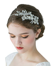 Load image into Gallery viewer, SWEETV Handmade Pearl Wedding Headbands for Women, Silver Rhinestone Hair Band Bridal Headpiece, Hair Jewlery Accessories
