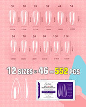 Load image into Gallery viewer, Gelike ec 552 PCS Nail Tips Full Cover Fake Nails Tips Kit for Soak Off Nail Extensions, Clear Medium Almond Jelly Tips False Press on Nails, 12 Sizes
