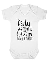 Load image into Gallery viewer, ART HUSTLE Party My Crib 2am Bring A Bottle Baby Boy Girl Unisex Short Sleeve Bodysuit (White, 0-3m)