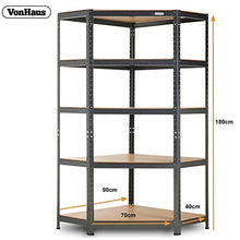 Load image into Gallery viewer, VonHaus 5 Tier Garage Shelving 3pc Corner Bundle – Metal Racking, Steel & MDF Boltless Shelves or Workbench - Massive 2625KG Capacity 175KG Per Shelf