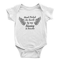 Load image into Gallery viewer, Little Ratbag Unisex Baby Bodysuit Vest - 100% Cotton Funny 0-3 Months Baby Clothes - Short Sleeves Boy & Girl Baby Grows Clothing Suit -"Hand Picked for Earth by My Nanny in Heaven" - White