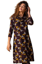 Load image into Gallery viewer, Roman Originals Women Cowl Neck Dress - Ladies Button Detail Shift Work Office Day Autumn Winter Knee Length Casual 3/4 Full Length Sleeve Round High Warm Neckline Dresses - Chocolate - Size 12
