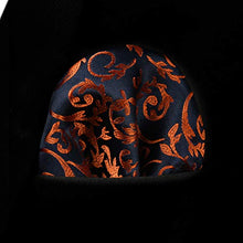Load image into Gallery viewer, HISDERN Floral Paisley Wedding Tie Handkerchief Men's Necktie & Pocket Square Set, One Size, Orange / Navy Blue