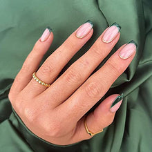 Load image into Gallery viewer, Press on Green Nails Short, Luvehandicraft Glossy Fake Nails Coffin, False Nails with Glue for Women and Girls (Green French) 30 Piece Set