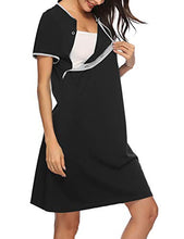 Load image into Gallery viewer, Sykooria Women's Maternity Nightdress Breastfeeding Nightwear Short Sleeve Nursing Nightgown Button Down Sleep Shirt V Neck Pajama Tops Soft Loungwear for Pregnant Women