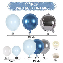 Load image into Gallery viewer, Blue Balloon Garland Arch Kit, 111pcs Macaron Blue Metal, 4D Silver and White Latex Balloons for Boys Girls Baby Shower Wedding Bride Shower Birthday Party Backdrop Decorations