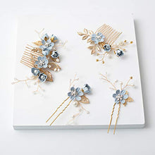 Load image into Gallery viewer, NUOBESTY Wedding Hair Comb, Wedding Hairpins Set Decorative Pearl Comb, Flower Bridal Hair Pins Set, Hair Accessories for Brides Girls 4PCS (Blue)