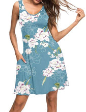Load image into Gallery viewer, AUSELILY Women's Beach Dress Summer Casual Swing Dress V Neck Cover up Tank Mini Dresses with Pockets Floral Light Blue L