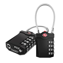 Load image into Gallery viewer, ZHEGE Luggage Locks TSA Approved, Suitcase Padlocks, White Code Padlock with Open Alert Indicator, Flexible Cable Travel Lock, 4 Digit Combination Padlock for Gym Locker (Black, 2 Pack)