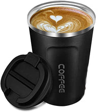 Load image into Gallery viewer, Coffee Cup, Travel Mug Insulated & Reusable Thermal Stainless Steel with Leakproof Lid & Eco-Friendly for Hot & Cold Drinks 380ml (Black)