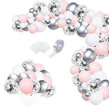 Load image into Gallery viewer, Balloon Arch Kit Pink Rose White Silver Balloons Garland Kit 100pcs Helium Confetti Metallic Balloons Arch Set with 16ft Tape Strip & Dot Glue for Girl Wedding Birthday Baby Shower Party Decorations