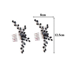 Load image into Gallery viewer, 2 Pcs Black Teardrop Small Hair Comb Women Rhinestone Hair Piece Bridal Hair Clip for Her Party Headpiece