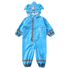 Load image into Gallery viewer, LIVACASA 3D Cute Raincoat Kids Waterproof Breathable Rainsuit All in One Puddle Suits Boys Girls Hooded Muddy Suit with Reflector Lightweight PVC Transparent Hat Brim for Kids Blue S 3-5 Years