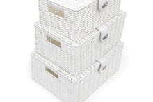 Load image into Gallery viewer, Arpan Set of 3 Resin Woven Storage Basket Box with Lid & Lock (White)